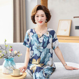 俞兆林棉绸睡衣女春夏大码短袖长裤母亲节送妈妈凉感薄中老年家居服套装
