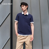 Calvin Klein Jeans夏季男士商务半开襟翻领ck字母印花透气短袖POLO衫J319635 CIK-藏蓝色 S （建议110-130斤）