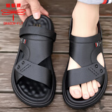 蜻蜓牌蜻蜓牌头层牛皮凉鞋两用2025新款夏季真皮凉拖防滑防臭户外沙滩鞋 黑色【真皮】 40