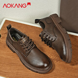 奥康（Aokang）休闲皮鞋男英伦商务大头鞋2025冬季新款低帮马丁靴男黑色厚底男鞋 棕色 40