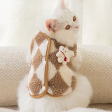 铂呐苓猫咪狗狗宠物衣服小型犬加厚保暖泰迪加菲布偶英短衣服两脚款棉衣 宠物衣服【格子白咖】 M