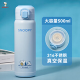 史努比（SNOOPY）保温杯弹跳盖杯子316不锈钢大容量便携学生水杯茶杯车载杯男女 蓝