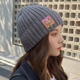 HACNSKD帽子女秋冬季绒线帽 女士新款时尚韩版百搭可爱针织帽 小雏+变色标菊灰色