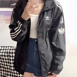 三叶草（Adidas）经典款 黑白 侧边三条纹 立领长袖 梭织 风衣 夹克 外套 男女 GN3535/JM2716 M