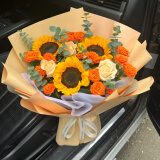 插画母亲节鲜花速递向日葵玫瑰花束生日礼物送女友老婆全国同城配送 3朵向日葵混搭花束