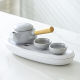 闽煜全季酒店茶具同款套装日式家用现代侧把茶壶茶杯简约旅行功夫茶具 新全季灰3干泡茶具+密胺椭圆盘