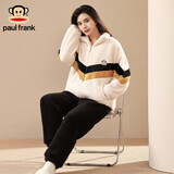 PAUL FRANK大嘴猴情侣睡衣女秋冬季珊瑚绒套装加厚拉链法兰绒家居服男可外穿