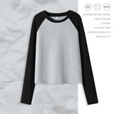 真维斯长袖t恤女装加绒加厚2026年冬季新款重磅羊羔绒撞色修身上衣服GX 灰-纯色 M （建议95-110斤）