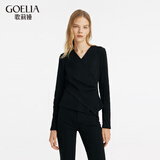 歌莉娅（GOELIA）女装春装打底衫气质通勤优雅修身V领设计感针织衫上衣1C2R0E060 00B黑色 M (165)