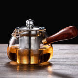 特厚木把玻璃公道杯茶漏一体茶器功道分茶杯茶海茶壶加厚耐热侧把 木把泡茶壶 360ml 1只