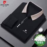 皮尔卡丹品牌男士长袖t恤春秋季桑蚕丝弹力POLO衫中年宽松休闲潮流体恤衫 黑色（长袖） XL 建议135-150斤