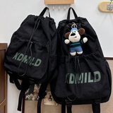 莱枢汇抽绳双肩包户外运动登山包轻便背包骑行大学生书包男女补课束口包 黑色 【大号】1个（不含挂件）