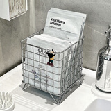 木丁丁面膜桌面化妆品收纳盒小杂储置物框筐架篮子梳妆台护肤品口红整理 铁艺桌面收纳筐【银色】