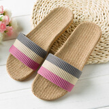 韵优利（yunyouli）亚麻拖鞋家居情侣室内拖鞋地板棉麻居家防滑厚底夏季凉拖鞋男女夏 彩虹系紫 37-38