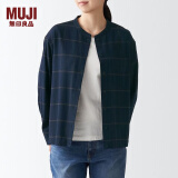 无印良品（MUJI）女式 法兰绒 立领衬衫 格子内搭 衬衣 纯棉全棉 女士秋款BCB19C1A 深藏青色格纹 S