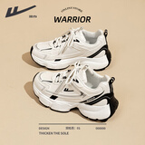 回力女鞋春秋潮流老爹鞋女百搭厚底增高休闲运动鞋子女 白黑(皮面) 36