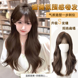 多菲尼森假发女长发自然全头套式仿真发空气刘海慵懒大波浪卷发整顶假发套 空气刘海大波浪 棕色系 长发 60cm