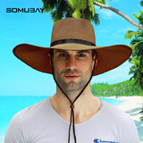 苏木佰（SOMUBAY） 遮阳帽男夏季可折叠帽子男潮太阳帽透气网眼大檐草帽男户外防晒 CM-01咖啡色（升级版），12CM帽檐草帽 加大码，60CM(建议至少160斤以上的选择)