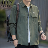 JEEP SPIRIT吉普长袖衬衫男春季潮流格子衬衣男士百搭外套男装 军绿 XL 