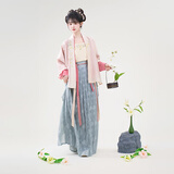 清水溪汉初人间百合香 清水溪汉初汉服女舒适优雅温柔刺绣中国风半臂飞机袖 树莓粉飞机袖内搭 预售15天 S