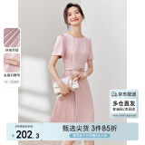 尚都比拉设计感拼接连衣裙夏季高级感气质百褶裙小个子中长裙子 粉陶色 XL