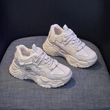 KNVN老爹鞋女新品显瘦增高软底松糕鞋防滑耐磨皮面透气休闲百搭运动鞋 卡其色【冬季加绒款】 37