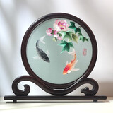 蜀中瑰宝蜀绣双面刺绣熊猫文创摆件中国特色礼物送老外出国成都伴手礼纪念 芙蓉锦鲤图（四川成都发货）