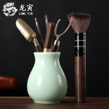 龙寅茶道六君子青瓷功夫陶瓷茶具配件黑檀实木茶笔茶勺茶艺套装 青瓷茶道六君子