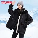 鸭鸭（YAYA）【一衣三穿】冬季新款羽绒服女中长款韩版保暖时尚工装冲锋外套KL 黑色 S