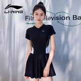 李宁（LI-NING）泳衣女连体裙式游泳衣遮肚显瘦抗氯速干泳装LNYT057-1 黑色 M