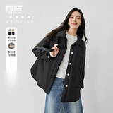 对白宽松轻薄衬衫式羽绒服女冬季新款时尚通勤休闲白鸭绒保暖外套 气质黑 XL