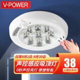 V-POWER 人体自动感应夜灯LED吸顶灯阳台灯玄关灯具楼道楼梯阳台车库走廊 声控 感应吸顶灯