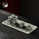 来尊景德镇老陶泥墨龙出海功夫茶具陶瓷干泡盘家用泡茶器盖碗茶杯整套 【墨龙出海】干泡盘套装4头