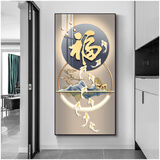 雅舒庭九鱼图玄关装饰画现代简约入户进门竖版挂画轻奢高档走廊尽头壁画 J款-九鱼聚财 80*160cm晶瓷+金色铝合金框