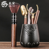 龙寅茶具配件茶道六君子功夫茶具套装零配黑檀木笔刷茶夹茶艺 黑陶六君子-祥云款