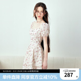 乐町芝芝莓莓法式碎花公主裙24年夏季新款收腰显瘦纯欲风短袖裙压褶 白色（现货） M