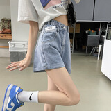 OLOEY高腰牛仔短裤女夏季薄款新款小个子女装a字热裤女士短裤 蓝色 XL 115-125斤