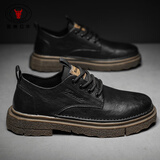 加洲公牛男鞋秋冬季男士款英伦休闲皮鞋德比商务正装厚底马丁靴子男黑棕42