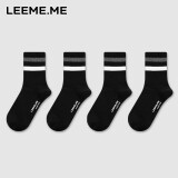 LEEME.ME粒米【抗菌】袜子男春季休闲袜子男士袜子条纹中筒袜 黑色×4