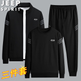 JEEP SPIRIT吉普套装男春秋季夹克卫衣休闲裤的三件套百搭男装 黑色 L