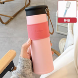 波比熊简约保温杯女高颜值学生滤网泡茶水杯男士304不锈钢便携车载杯子 凡森粉+杯刷贴纸 500ml