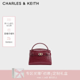 CHARLES&KEITH鳄鱼纹凯莉包手提斜挎婚包包女包生日礼物新年礼物CK2-50270880-1 Burgundy葡萄酒红色 S