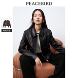 太平鸟黑色PU皮衣外套女美拉德2025春装新款时尚高级感翻领外套女 黑色 S