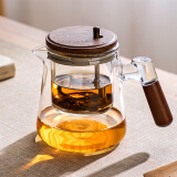 苏氏陶瓷 苏氏一键泡茶杯家用茶水分离泡茶壶茶具套装玻璃内胆飘逸杯 花纹 600ml 1只