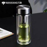 万象（WANXIANG）双层玻璃杯男女士泡茶杯高档商务办公大容量隔热车载便携耐热水杯 V302J钛银色镜面杯盖-255ml