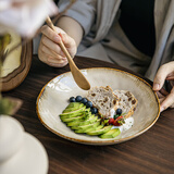 悠瓷（youcci）复古9英寸深盘高颜值盘子家用菜盘陶瓷饭盘沙拉盘高级感餐盘碟子 9英寸荷叶边深盘-黄卡夫
