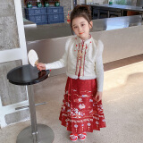MAKOSBEAR童装女童套装2023冬季新款中国风儿童儿童套装马面裙三件套ZS6622 酒红 130(建议身高125cm)