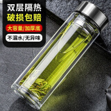 摔不烂钢化玻璃杯500ml耐摔高温硼硅双层玻璃杯保护套男士茶杯 千层银 450ml