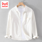 猫人（MiiOW）男士长袖衬衫休闲宽松春夏季纯棉衬衣外套潮流日系工装秋款上衣服 白色 XL