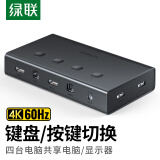 绿联 KVM切换器 HDMI切屏器四进一出4K60Hz 适用电脑笔记本显示器电视投影仪鼠标键盘USB打印机共享器